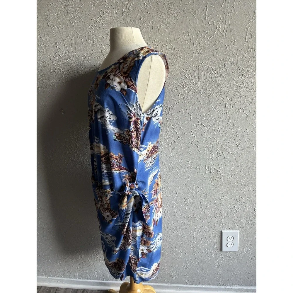 Women's Hilo Hattie Blue Tropical Rayon Sarong Wrap Dress Floral Hawaiian Size L - Picture 9 of 14